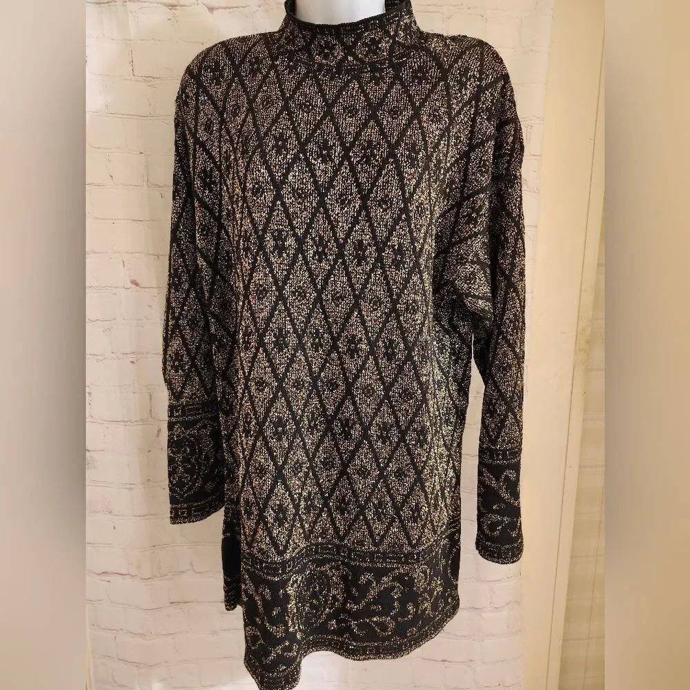 Vintage VG 1980's Pierre Cardin Blk/Gold Lurex Knit A-Line Mini Dress Sz.S USA - Picture 1 of 8